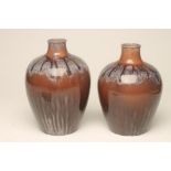 A PAIR OF ASHWORTH ART POTTERY VASES, early 20th century, of rounded cylindrical form with