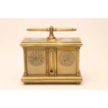 A FRENCH BRASS CASED WEATHER STATION, early 20th century, comprising clock, the single barrel