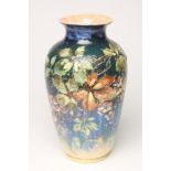 A BRETBY POTTERY VASE, early 20th century, of flared rounded cylindrical form, painted by F.G.