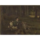 FRANK MOSS BENNETT (1874-1953), Huntsman and His Dog Lying in Wait in Woodland, oil on canvas,