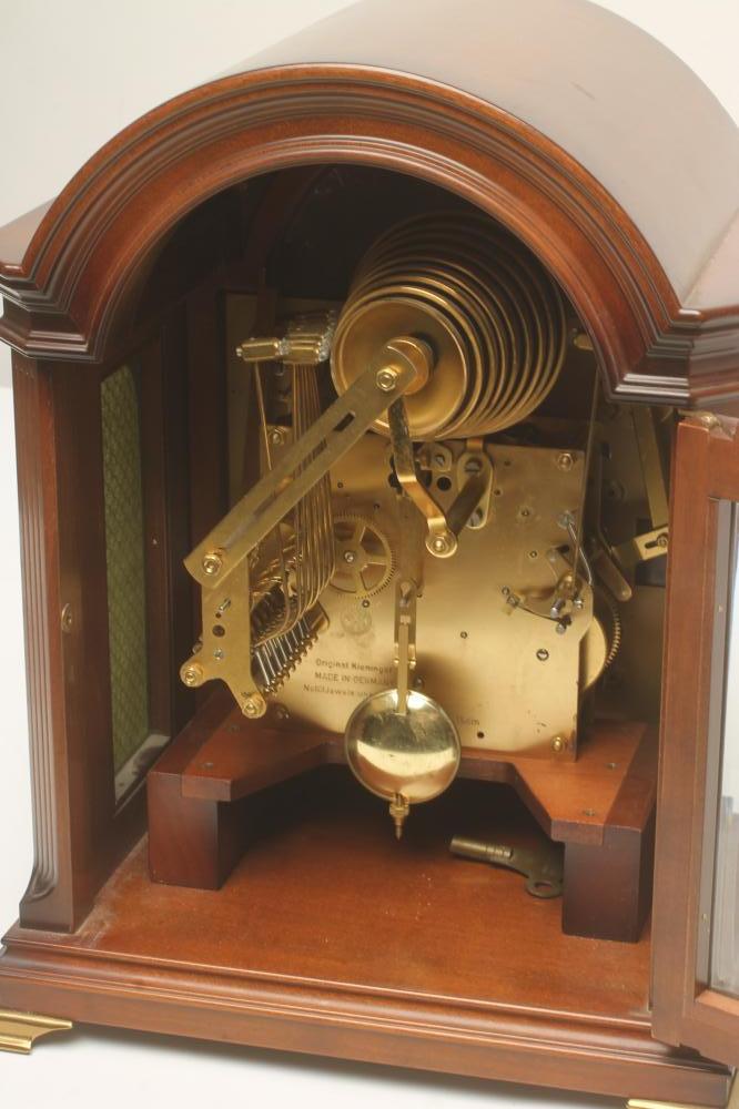 A MAHOGANY CASED TRIPLE CHIME TABLE CLOCK by Kieninger Germany, modern, the three train movement - Image 3 of 4