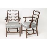 A PAIR OF MAHOGANY LADDERBACK ELBOW CHAIRS of Georgian design, early 20th century, the moulded