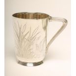 A VICTORIAN SILVER AESTHETIC MOVEMENT CHRISTENING MUG, maker Edward C. Brown, London 1880, of