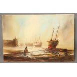 JOHN BLOMFIELD (b.1947), Harbour Scene, Ebb Tide, oil on canvas, signed, 20" x 30", unframed (