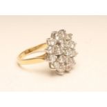 A DIAMOND CLUSTER RING, the nineteen round brilliant cut stones claw set to a plain 18ct gold shank,