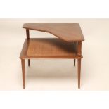 A PETER HVIDT FOR FRANCE & SON DANISH TEAK CORNER TABLE of two tier square form, the cut away top