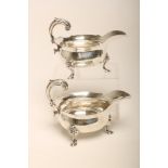 A PAIR OF GEORGE II SILVER SAUCEBOATS, maker's mark rubbed, London 1742, of plain oval form with