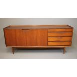 A DANISH DESIGN TEAK SIDEBOARD, 1960's, cavetto moulded edging, two flush doors enclosing shelving