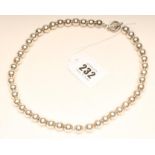 A SILVER BEAD NECKLACE, the forty six beads strung to a bar and loop fastener, hallmarked, 18"