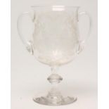 A LATE VICTORIAN GLASS GOBLET, the two handled baluster bowl etched "H Hall Dec.ber 9th, 1897"