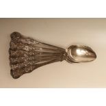 A SET OF SIX VICTORIAN SCOTTISH SILVER DESSERT SPOONS, maker possibly Patrick McFarlane, Glasgow