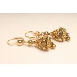 A PAIR OF VICTORIAN STYLE 18CT GOLD EAR BOBS, the rounded open conical bobs hung with a plain