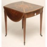 A MAHOGANY PEMBROKE TABLE, 19th century, of oval form with rosewood crossbanding and stringing,