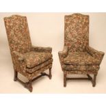 A PAIR OF OAK FRAMED ARMCHAIRS, late 19th century, of early Georgian design upholstered in a