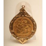 A VICTORIA OH SOVEREIGN, 1899, in a loose 9ct gold pendant mount, 13.3g total gross (Est. plus 18%