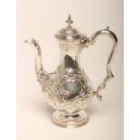 A GEORGE I SILVER HOT WATER JUG, maker possibly John Eckford II, London 1725, of baluster form,