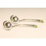 A PAIR OF GEORGE III SILVER SAUCE LADLES, maker John Lias, London 1786, in Old English pattern,