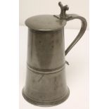 AN EXCEPTIONALLY LARGE EDINBURGH PEWTER FLAGON, 18th century, of typical form, the tapering straight