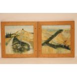 DAVID FIRMSTONE (b.1943), Views of Tuscany, a pair, mixed media, signed, 24" x 24", blond wood
