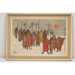 DEBORAH JONES (1921- 2012), Tribes People, oil on canvas, signed, 20" x 30 1/2", framed (subject