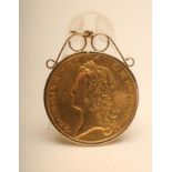 A GEORGE II DOUBLE GUINEA, 1738, in a loose unmarked pendant mount, 18.1g total gross (Est. plus 18%