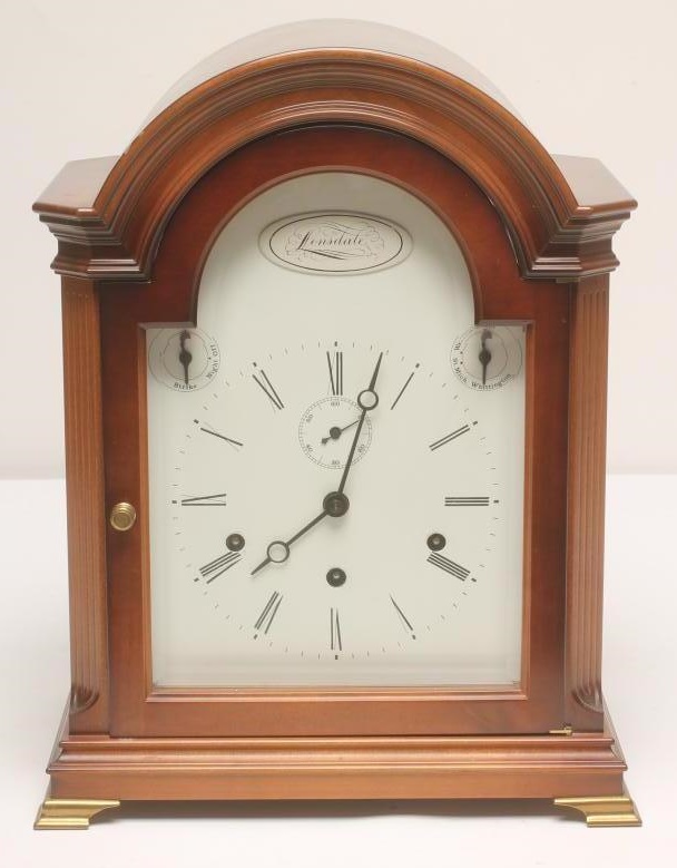 A MAHOGANY CASED TRIPLE CHIME TABLE CLOCK by Kieninger Germany, modern, the three train movement - Image 2 of 4