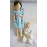 An Armand Marseille bisque head crying Dream Baby doll with blue glass sleeping eyes, closed