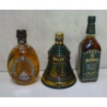 One bottle Haig's Dimple 15 year old blended (boxed), one decanter Bell's Cellarman 8 year old