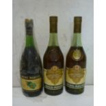 Two bottles Denis-Mounie & Co Cognac and one bottle Remy Martin V.S.O.P. Champagne Cognac, all