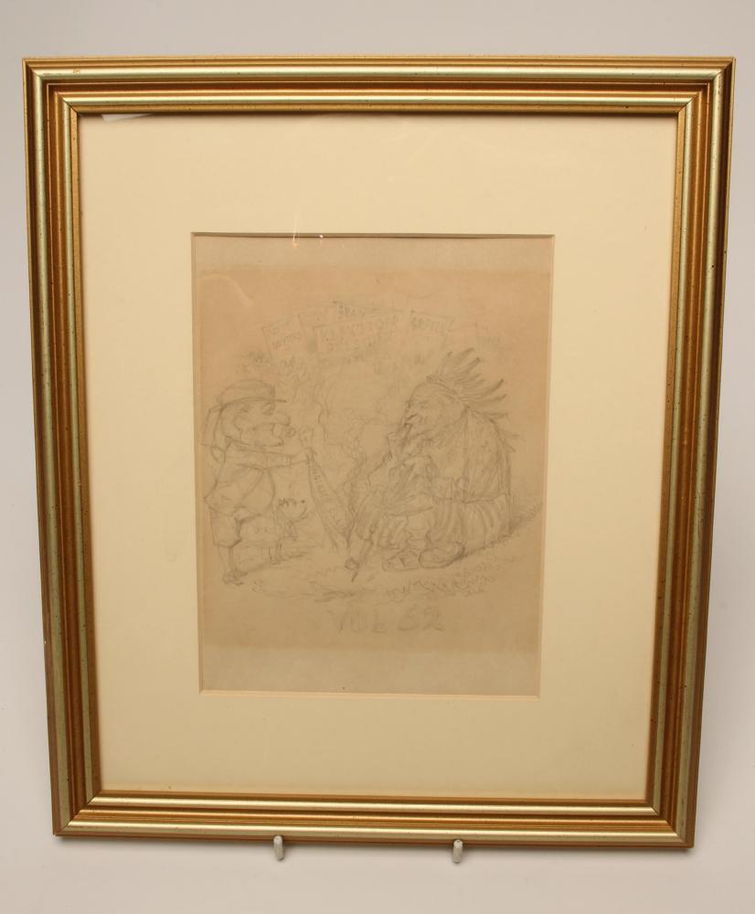 JOHN TENNIEL (1820-1914), Indirect Claim, pencil sketch, unsigned, 8" x 6", gilt frame (Est. plus
