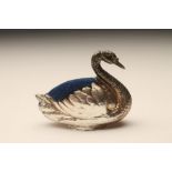 AN EDWARDIAN SILVER NOVELTY SWAN PIN CUSHION, maker Crisford & Norris, Birmingham 1908, 2 1/4"