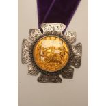 INDEPENDENT ORDER OF FORESTERS, a Silver Lodge badge, maker A.D. Loewenstark, centred by a gilt