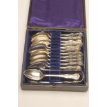 A SET OF TWELVE VICTORIAN SCOTTISH SILVER TEASPOONS AND MATCHING SUGAR TONGS, maker possibly William