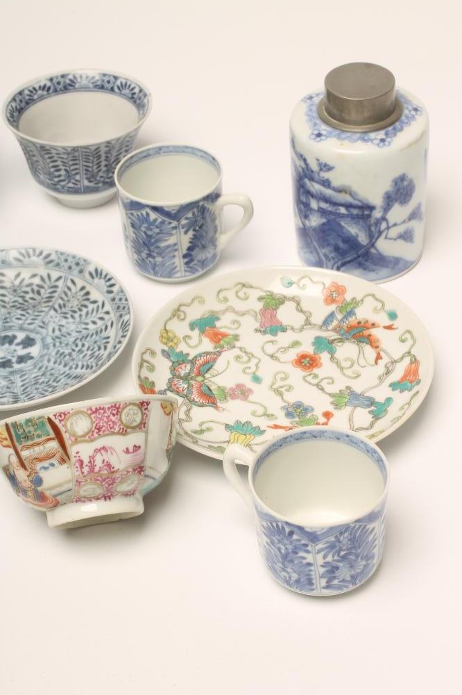 A COLLECTION OF CHINESE PORCELAIN TEA WARES, comprising a tea bowl painted in polychrome enamels - Image 2 of 3