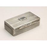 A WILLIAM IV SILVER SNUFF BOX, maker William Phillips, of plain reeded oblong form with vacant panel