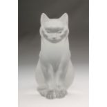 A LALIQUE FROSTED GLASS MODEL OF A SEATED CAT, modern, solid with moulded fur, etched Lalique,