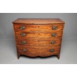 A REGENCY MAHOGANY CHEST of bowed form, the moulded edged top over four graduated cockbeaded drawers