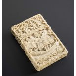 A CANTONESE EXPORT IVORY VISITING CARD CASE, early 19th century, of plain oblong form with lift-