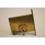 A JOSEPH KAYE BRASS ASYLUM LOCK, with key, from Storthes Hall, Huddersfield, lock plate, 4 1/4" x