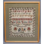 OF CRIMEAN WAR INTEREST, c.1855, a sampler worked in coloured wool in full cross stitch on a