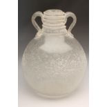 A SEGUSO VETRI D'ARTE WHITE SCAVO GLASS ROMANESQUE STYLE VASE, modern, of globular form with two