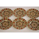 A SET OF SIX ROYAL CROWN DERBY CHINA DINNER PLATES, modern, painted with Imari pattern No.1128,