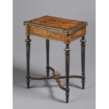 A LOUIS XVI STYLE KINGWOOD AND EBONISED FOLDING GAMES TABLE, late 19th century, of earred oblong