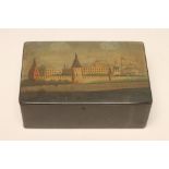 A RUSSIAN LACQUER BOX, c.1885, by Kuboshkbo, of plain oblong form, the cover depicting a view of the