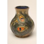 A MOORCROFT POTTERY VASE, 1998, of baluster form, tubelined and painted by Karen Mellor with the