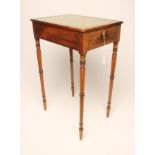 A MAHOGANY WORK/WRITING TABLE, c.1800, of oblong form with inset green leather top, frieze drawer