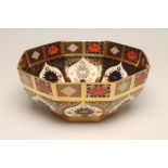 A ROYAL CROWN DERBY CHINA LARGE BOWL, modern, of octagonal form painted with Imari pattern No.