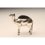 AN EDWARDIAN SILVER NOVELTY CAMEL PIN CUSHION, maker W J Myatt & Co. Ltd., 2 1/2" high (Est. plus