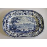A LARGE PEARLWARE MEAT DISH, c.1830, of shaped oblong form printed in underglaze blue with "North