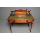 A ROSEWOOD DESK, late 19th century, of oblong form with stringing, Renaissance Revival marquetry